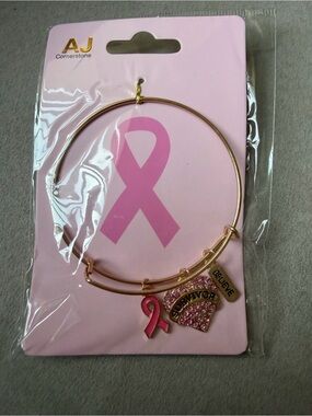 Breast cancer survivor bracelet charms hearts gold tone